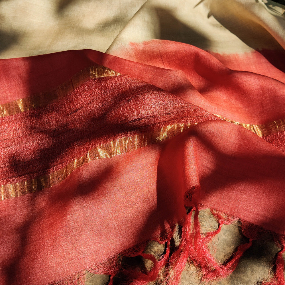 Pure Handloom Spun Silk Tye-Dye Stole with Ghicha Border