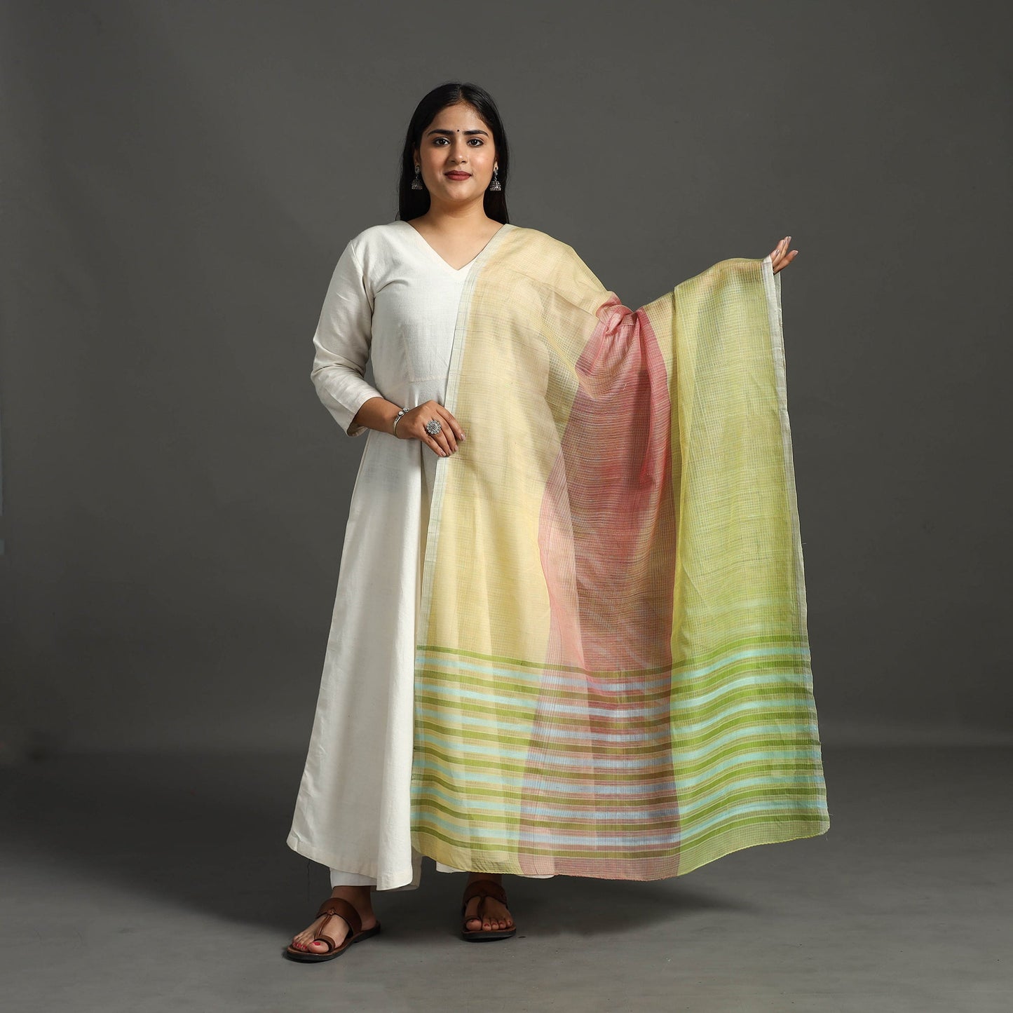 Multicolor Handwoven Kota Doria Silk Cotton Dupatta
