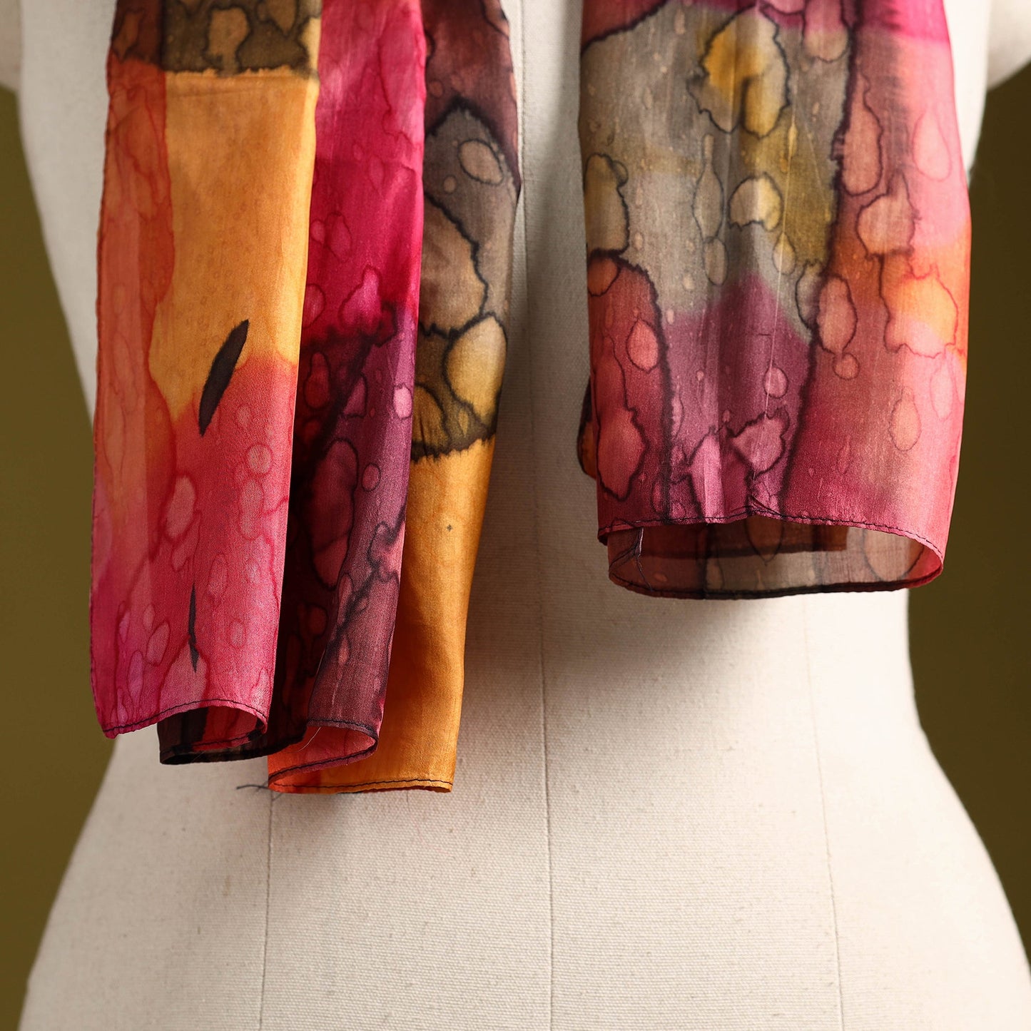 Multicolor - pure silk tie-dye stole 66 - handcrafted