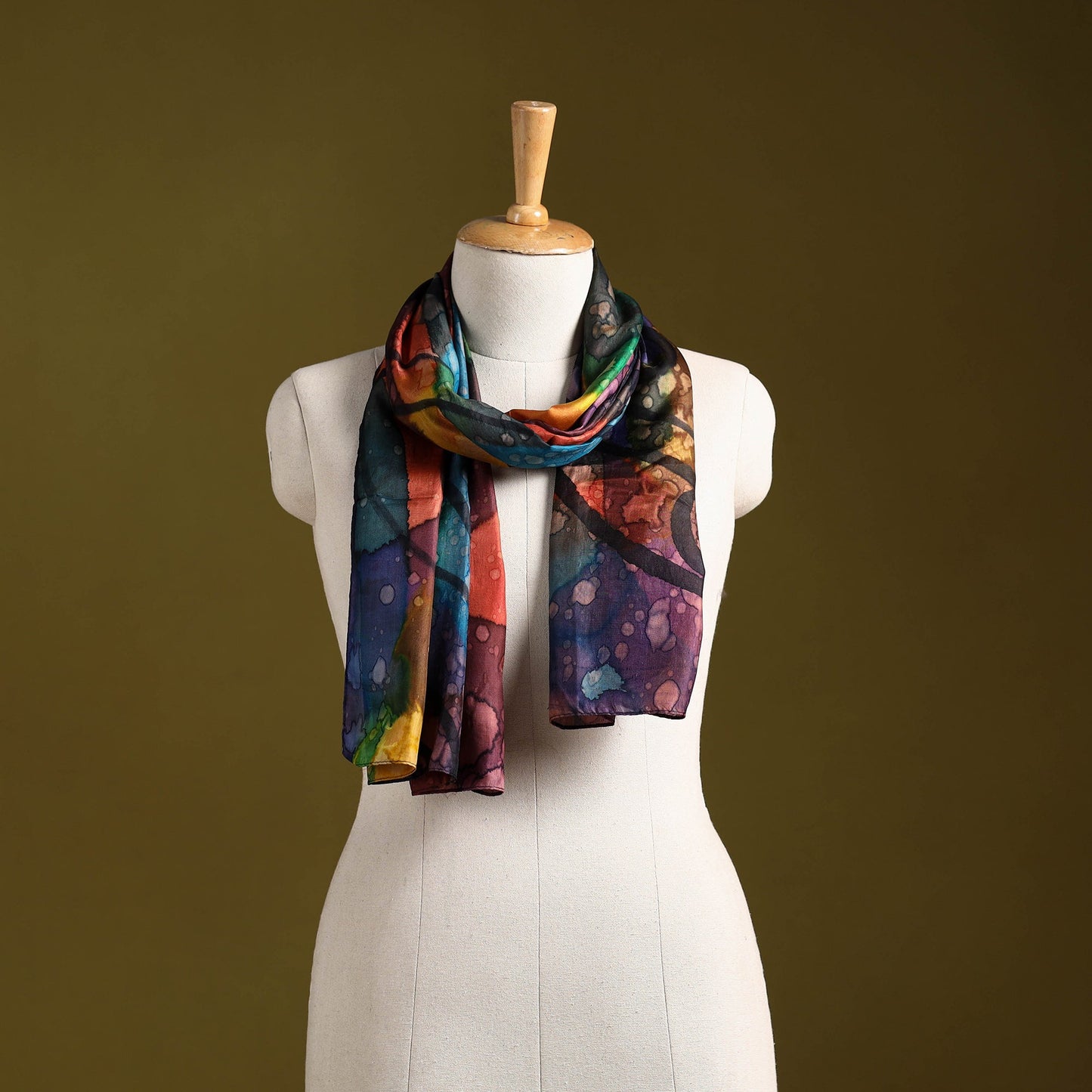 Multicolor - pure silk tie-dye stole 82 - handcrafted