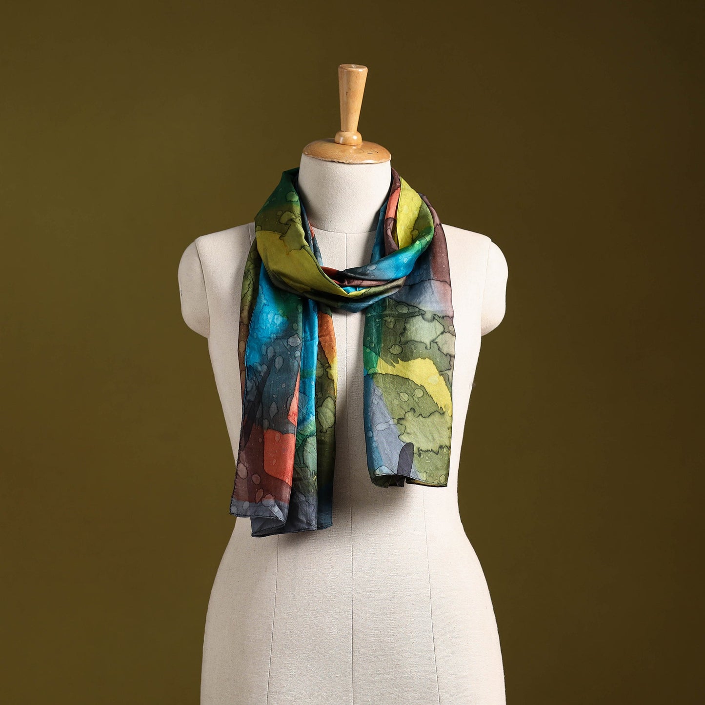 Multicolor - pure silk tie-dye stole 83 - handcrafted