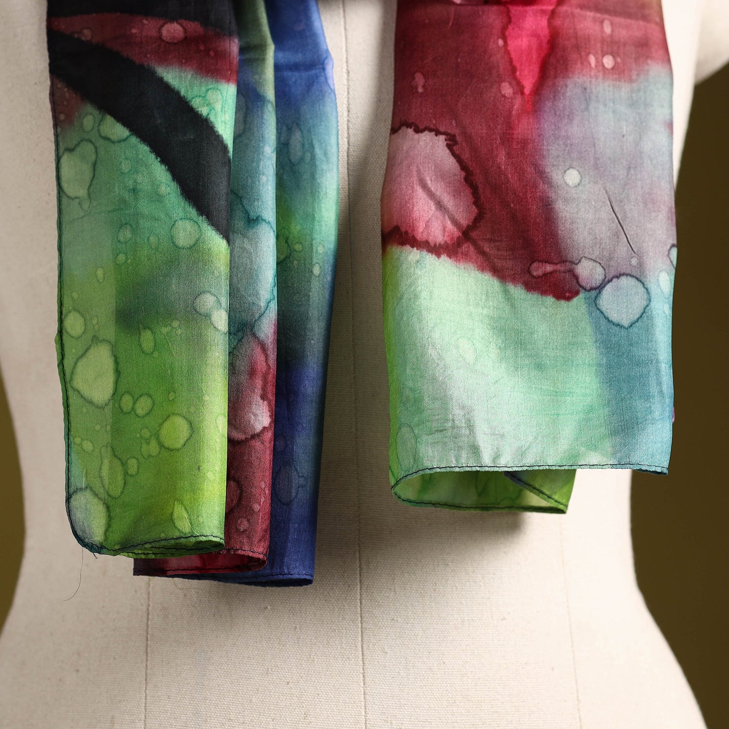 Multicolor - pure silk tie-dye stole 85 - handcrafted