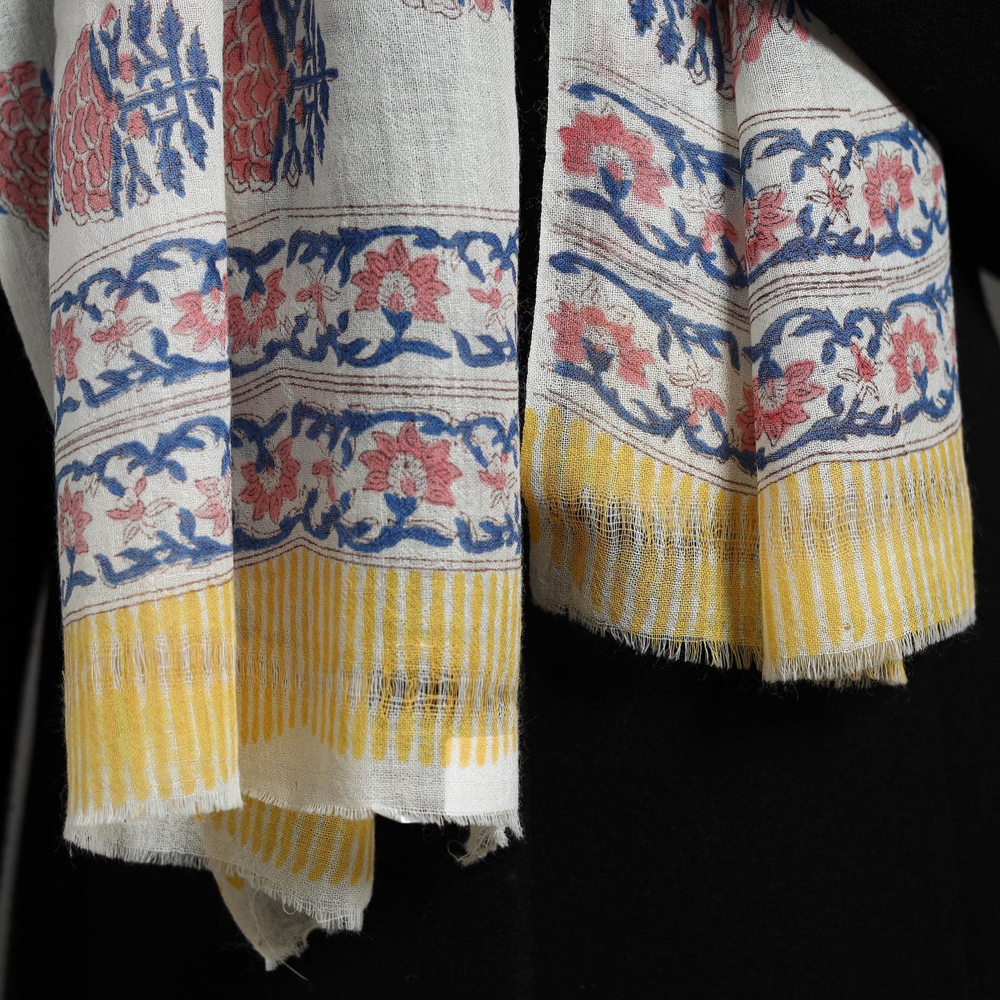 Pure Wool Block Print Multicolor Sanganeri Stole