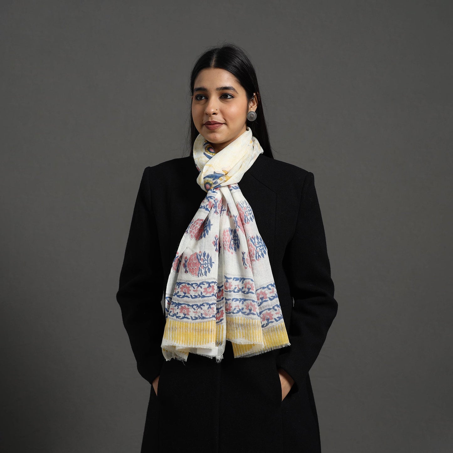 Pure Wool Block Print Multicolor Sanganeri Stole