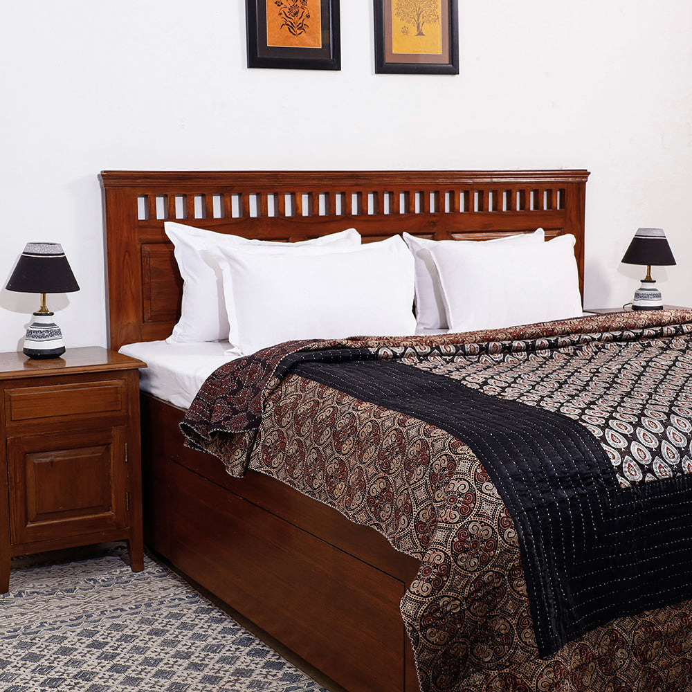 Reversible Kutch Tagai Work Mashru Silk Double Bed Cover / Quilt