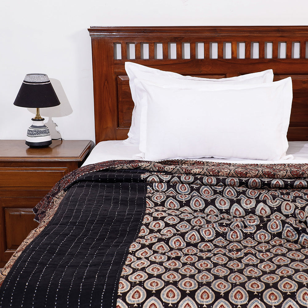 Reversible Kutch Tagai Work Mashru Silk Double Bed Cover / Quilt
