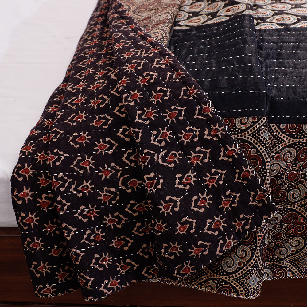 Reversible Kutch Tagai Work Mashru Silk Double Bed Cover / Quilt