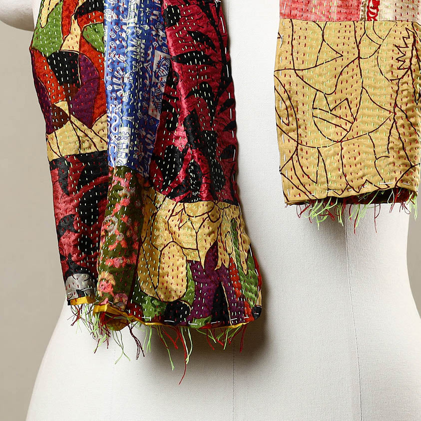 Multicolor - reversible patchwork silk bengal kantha stitch