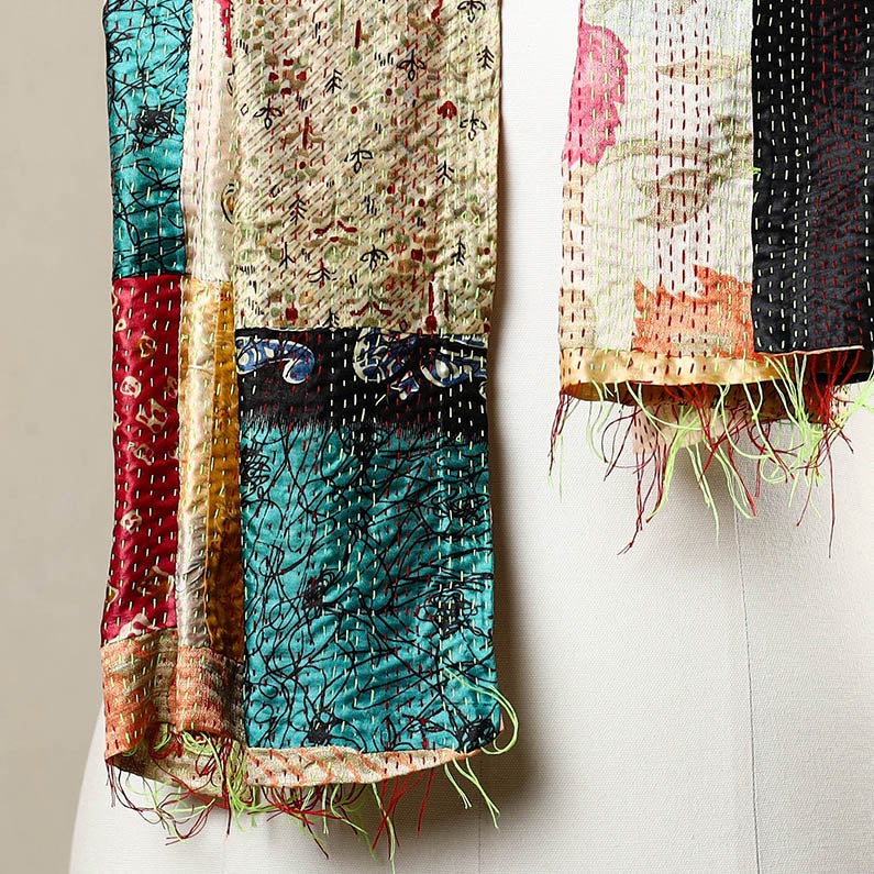 Multicolor - reversible patchwork silk bengal kantha stitch