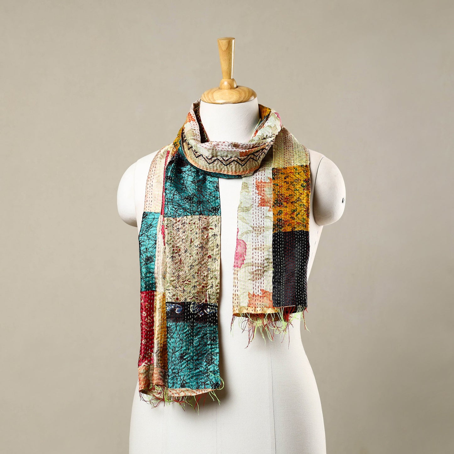 Multicolor - reversible patchwork silk bengal kantha stitch