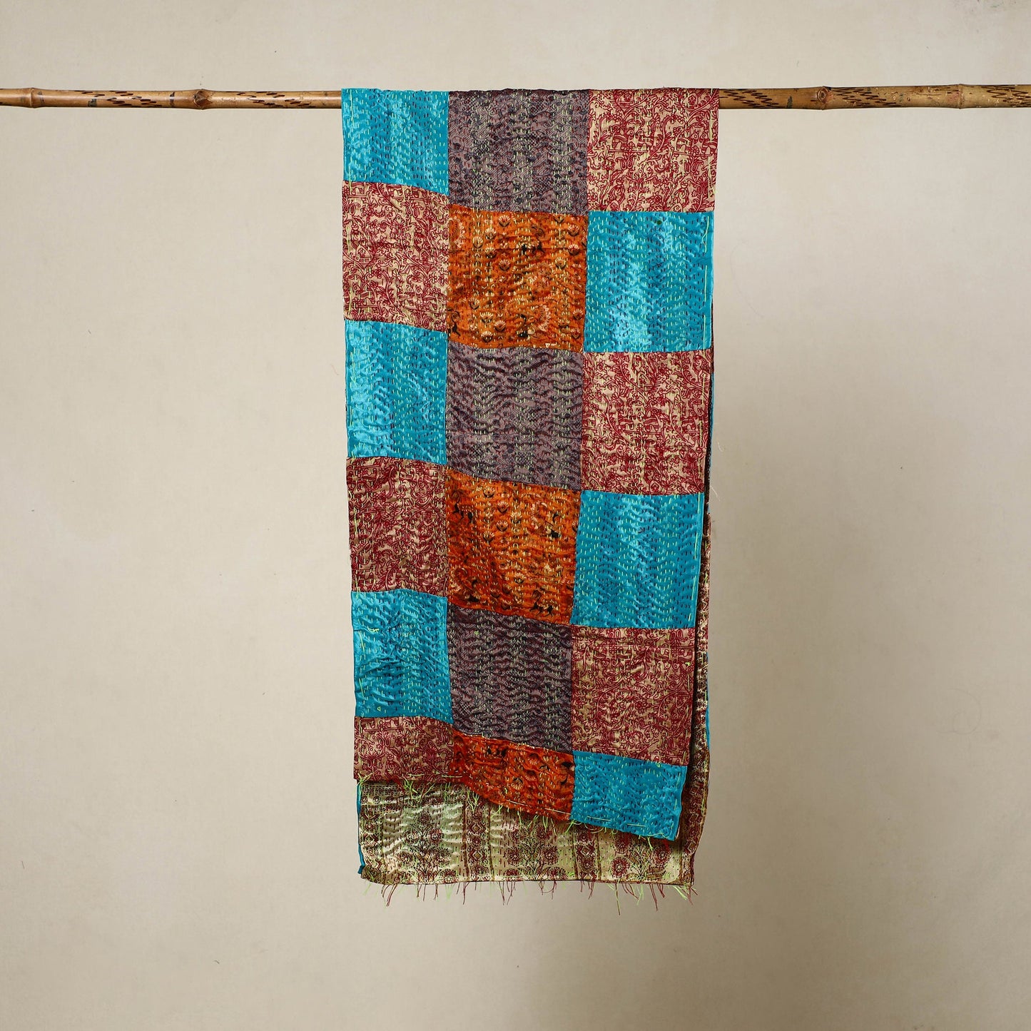 Multicolor Reversible Silk Bengal Kantha Stole Online