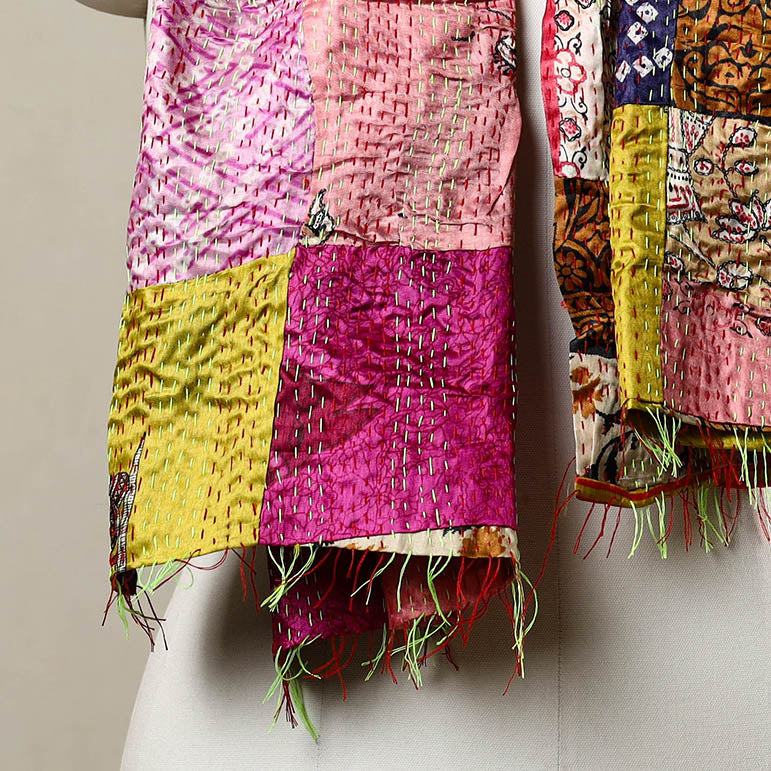 Multicolor Reversible Silk Bengal Kantha Stole Online