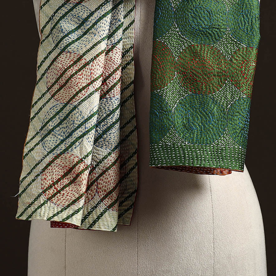 Reversible silk bengal hand kantha stitch stole 125