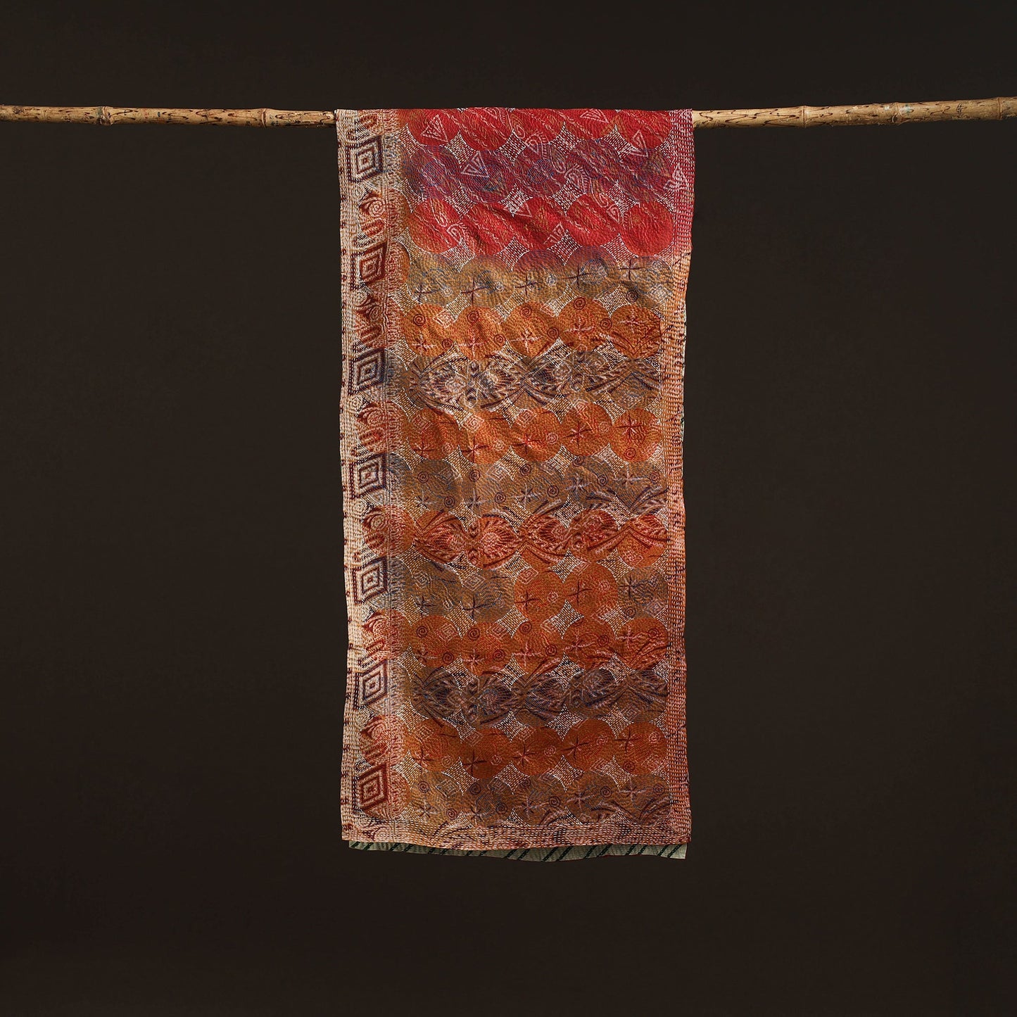 Reversible silk bengal hand kantha stitch stole 125