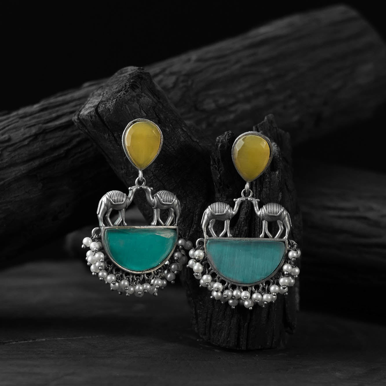 Multicolor - saanjh bela camel oxidised earrings