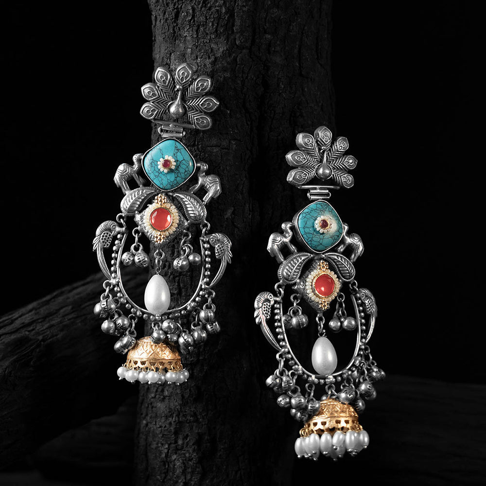 Multicolor - saanjh bela peacock chandbali oxidised