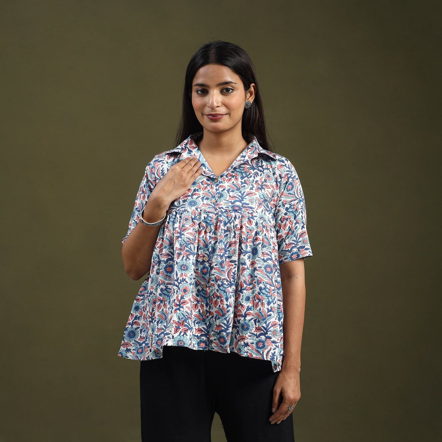 Multicolor Sanganeri Block Print Cotton Crop Top