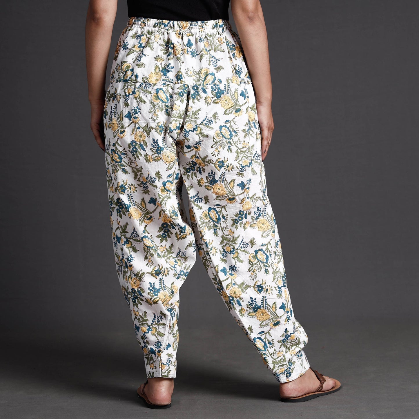 Multicolor - sanganeri printed cotton elasticated salwar