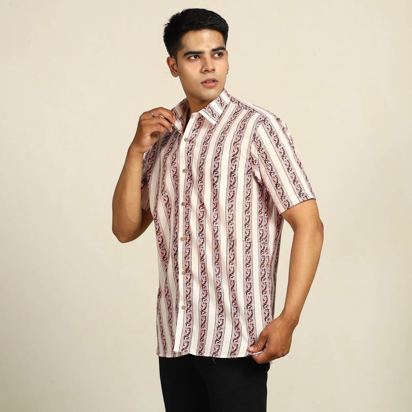 Sanganeri Block Printed Cotton Men Half Sleeve Shirt 14