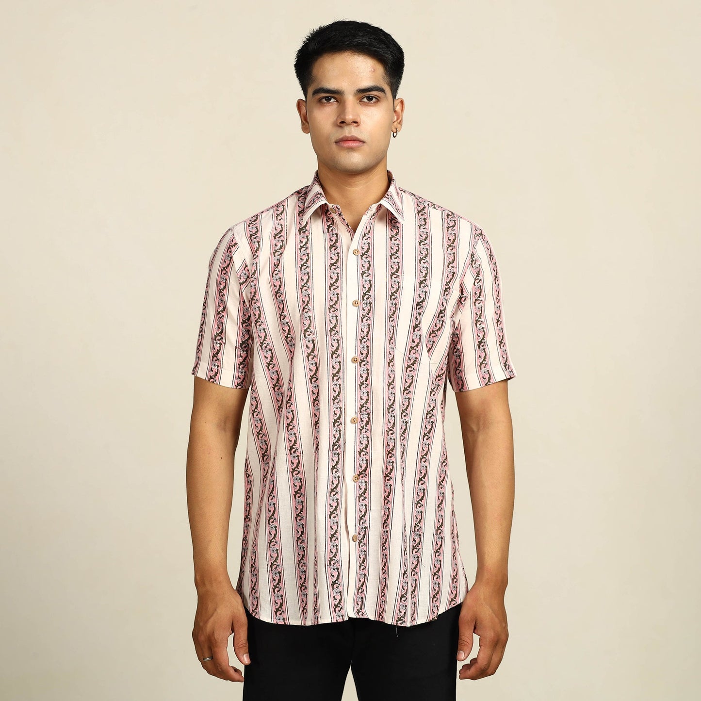 Sanganeri Block Printed Cotton Men Half Sleeve Shirt 14