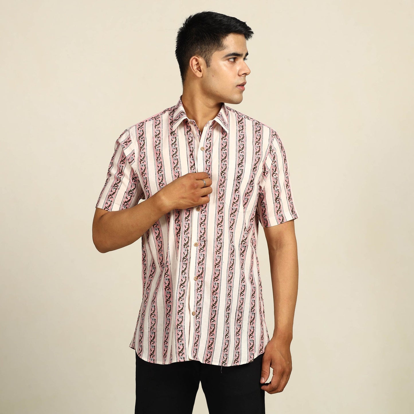 Sanganeri Block Printed Cotton Men Half Sleeve Shirt 14