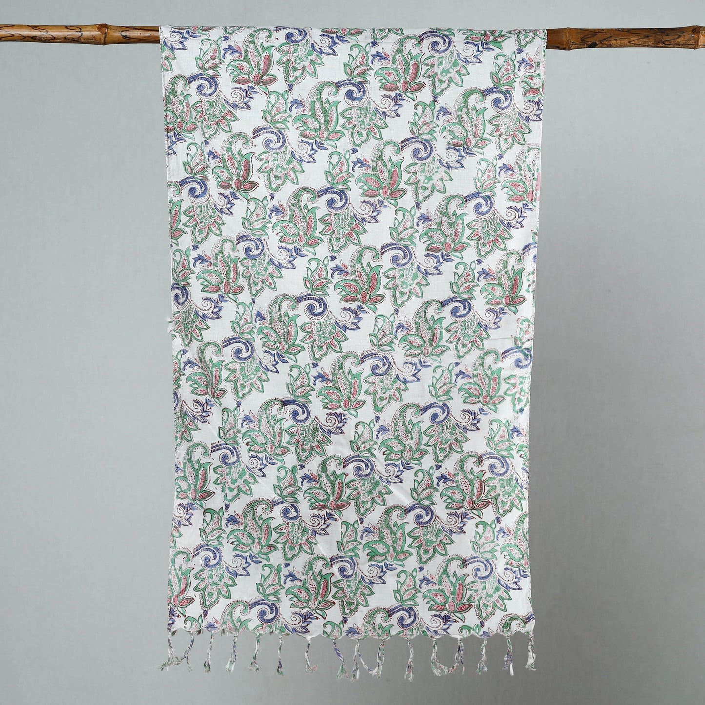 Sanganeri Block Printed Cotton Stole with Tassels 34