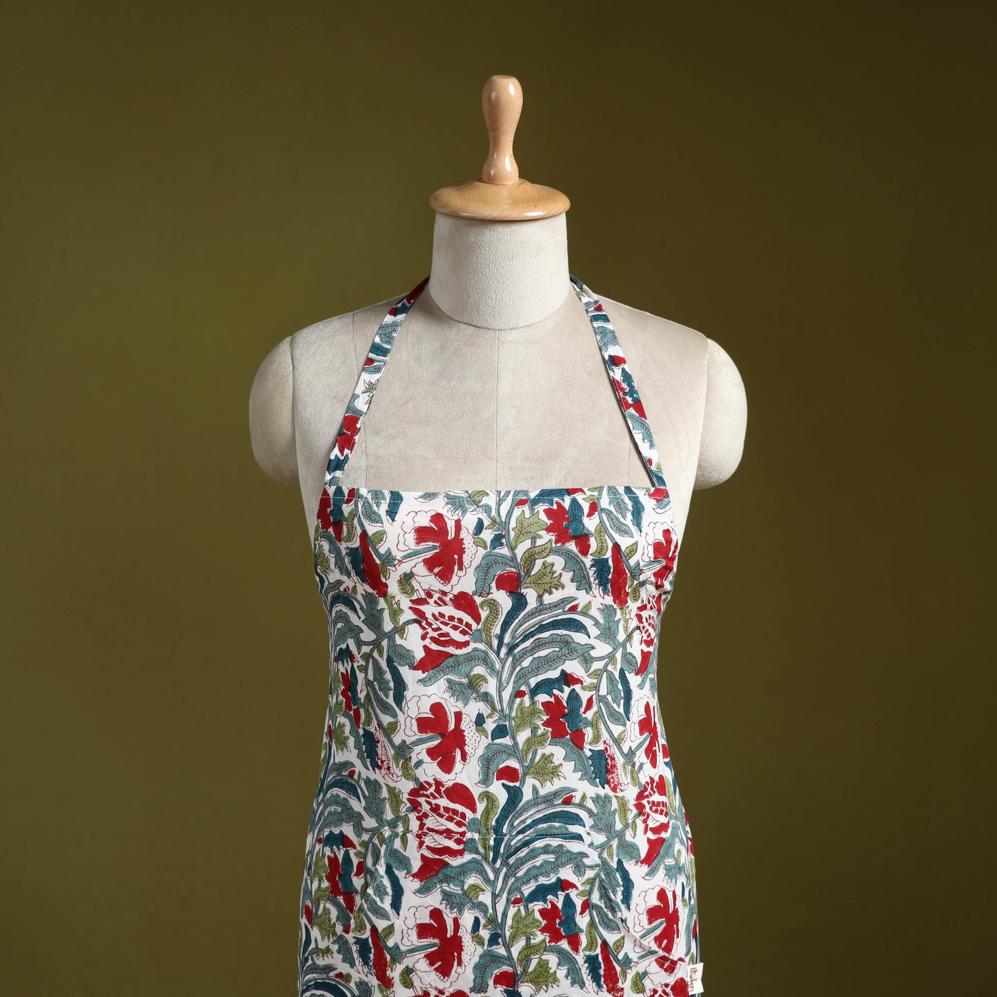 Multicolor - sanganeri hand block print apron with pocket