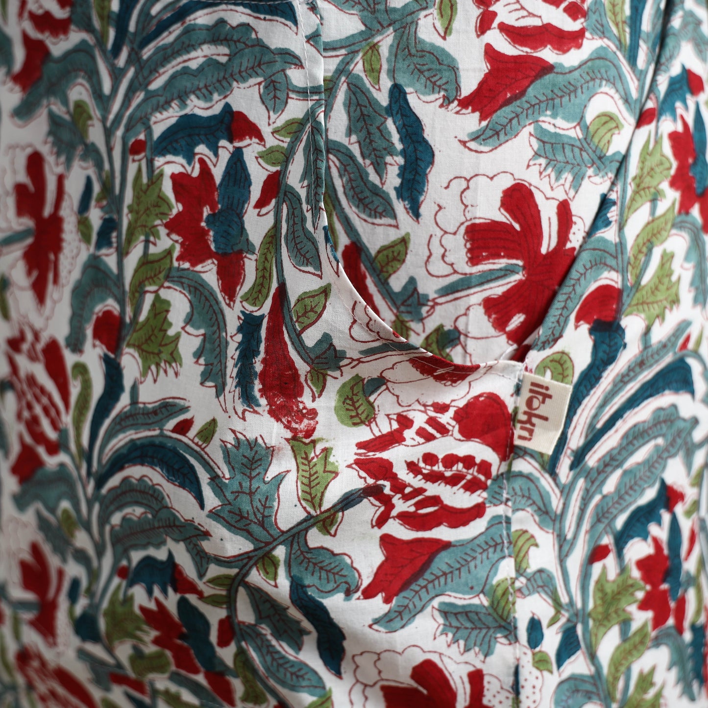 Multicolor - sanganeri hand block print apron with pocket
