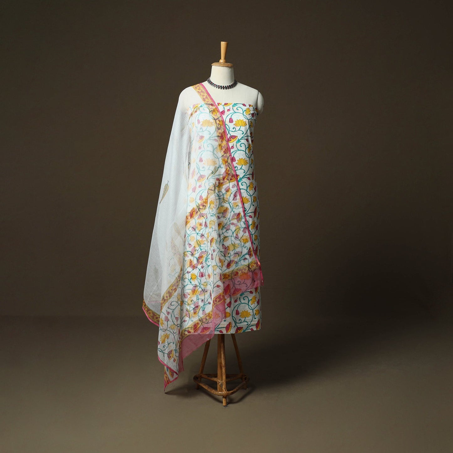 Sanganeri hand block print cotton 3pc unstitched dress