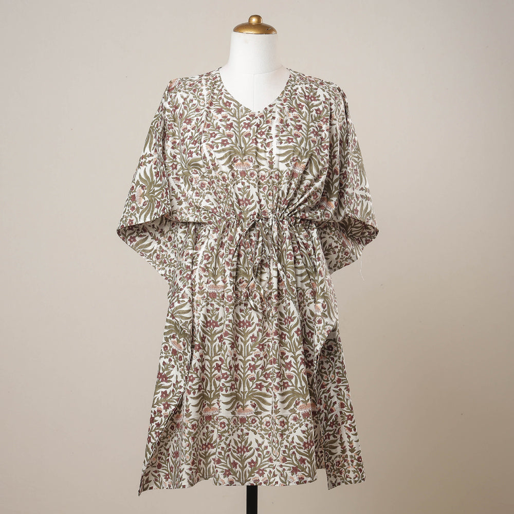 Sanganeri Printed Cotton Kaftan with Tie-Up Waist