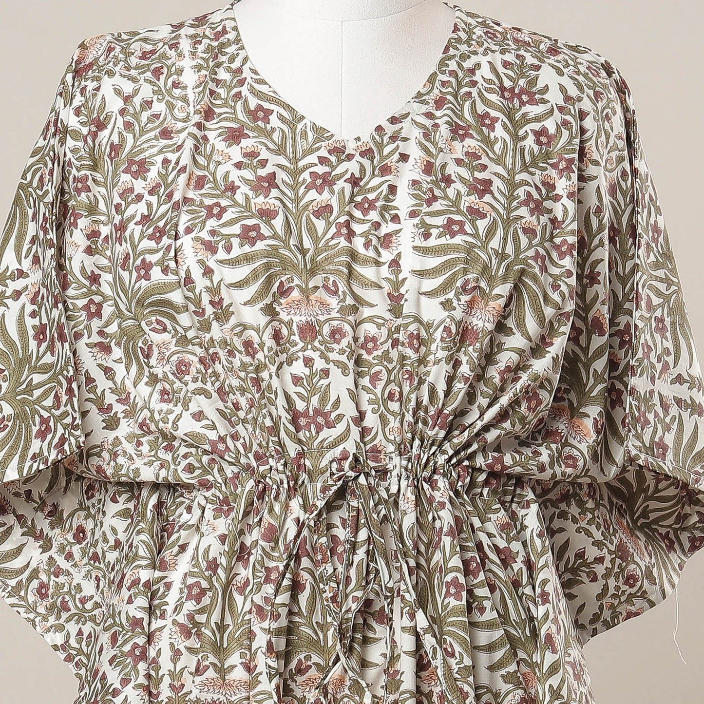 Sanganeri Printed Cotton Kaftan with Tie-Up Waist