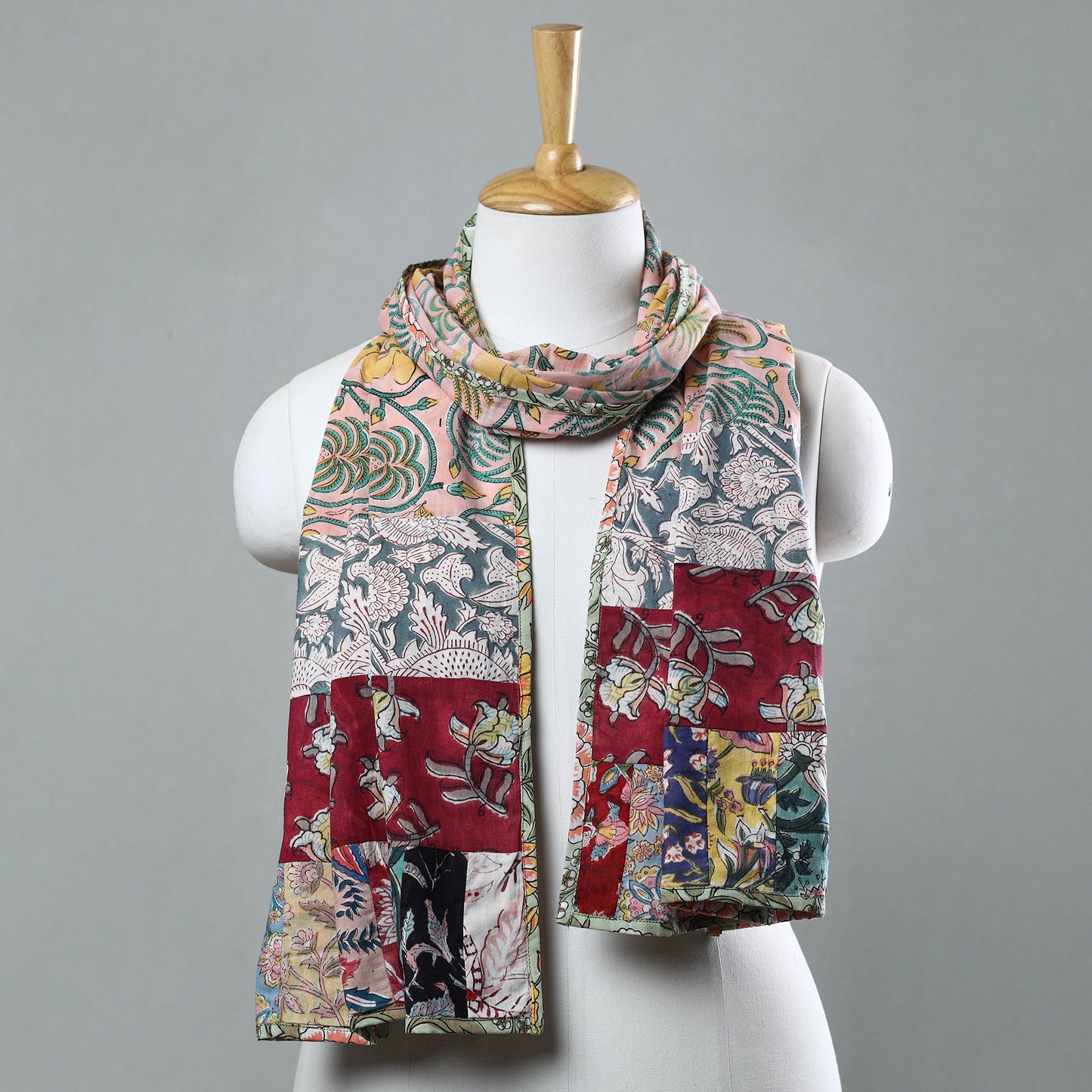 Sanganeri Block Printed Patchwork Cotton Stole 04 Online at iTokri.com