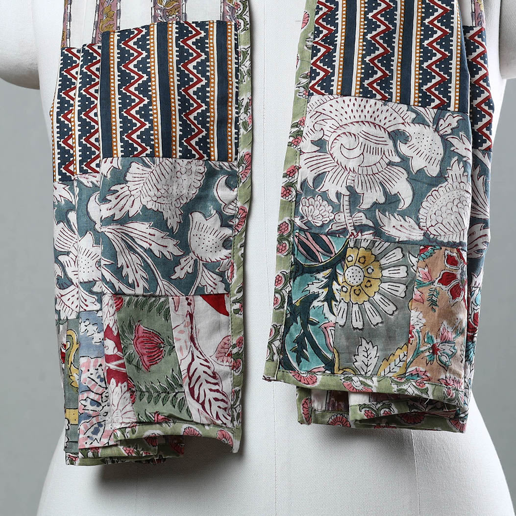 Sanganeri Block Printed Patchwork Cotton Stole 34