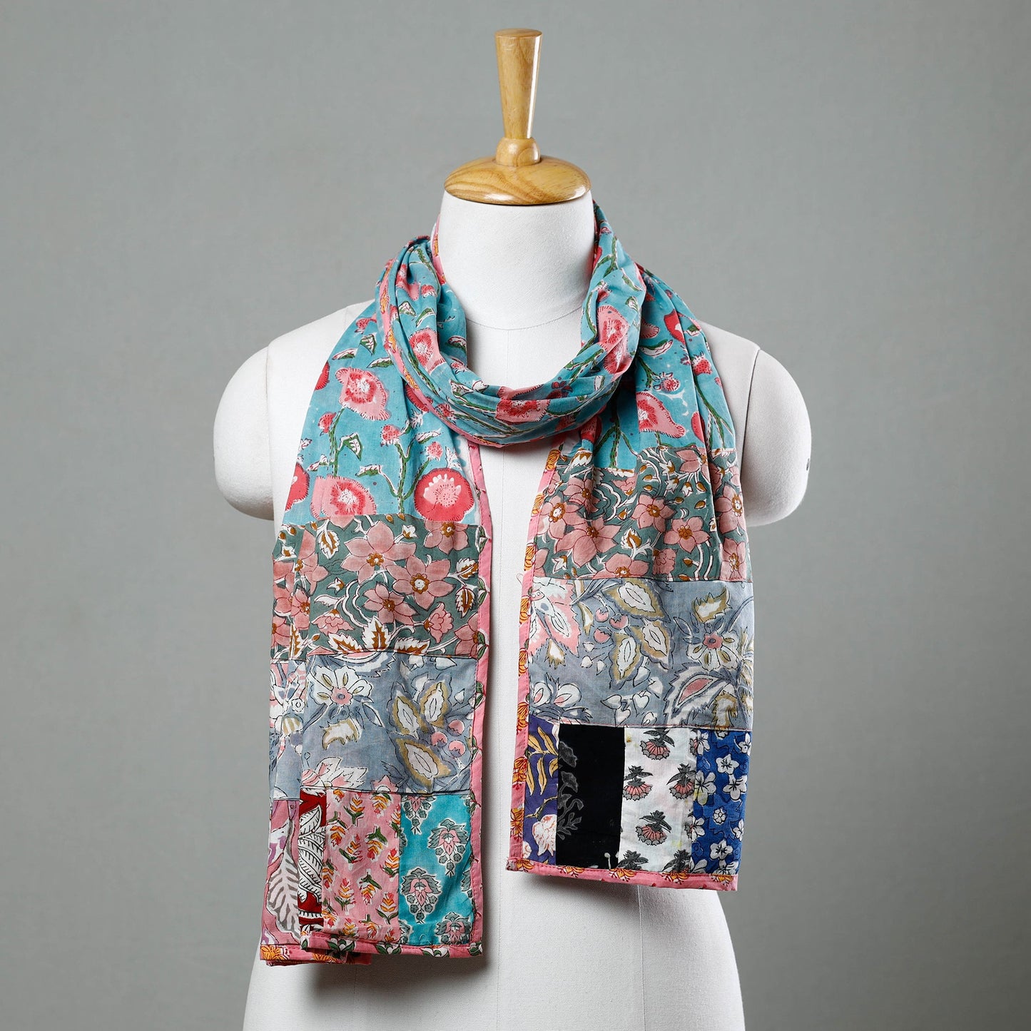 Sanganeri Block Printed Patchwork Cotton Stole