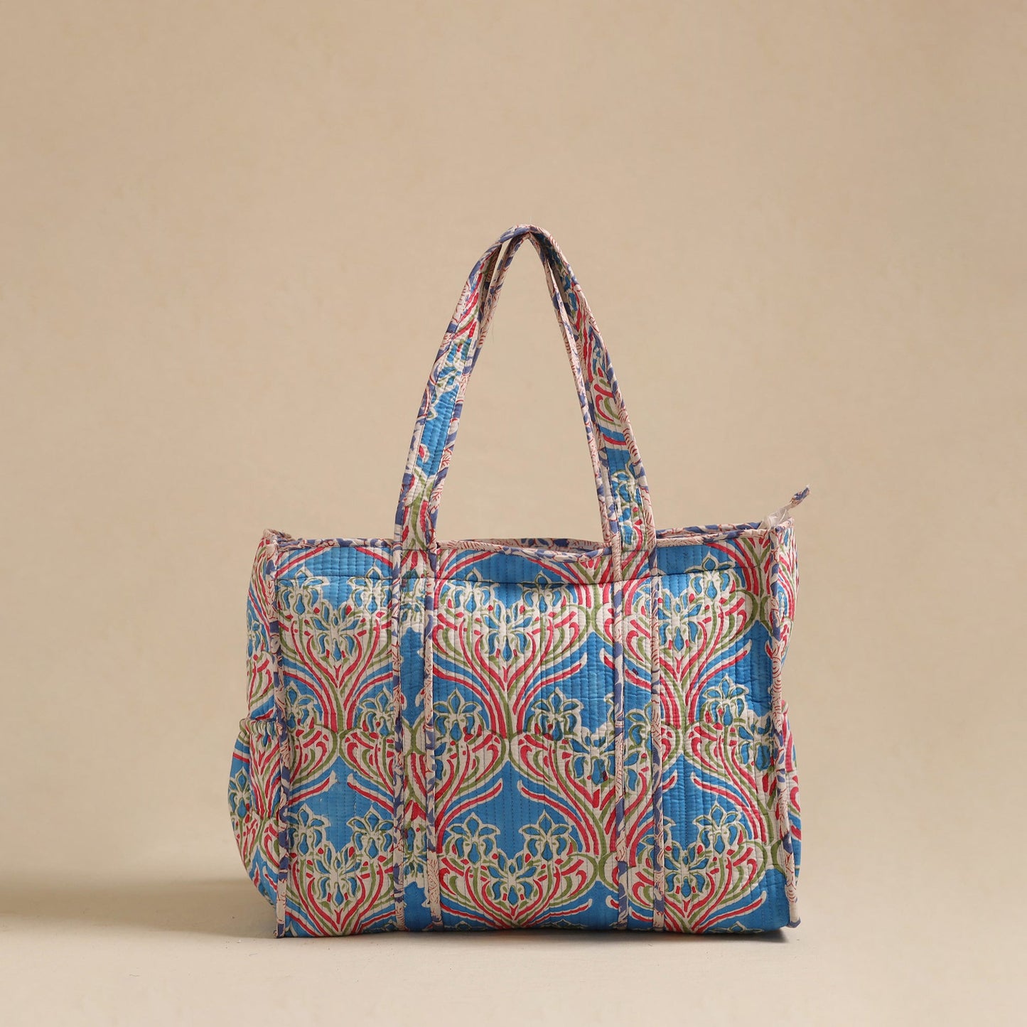 Buy Blue Sanganeri Print Quilted Cotton Tote Bag