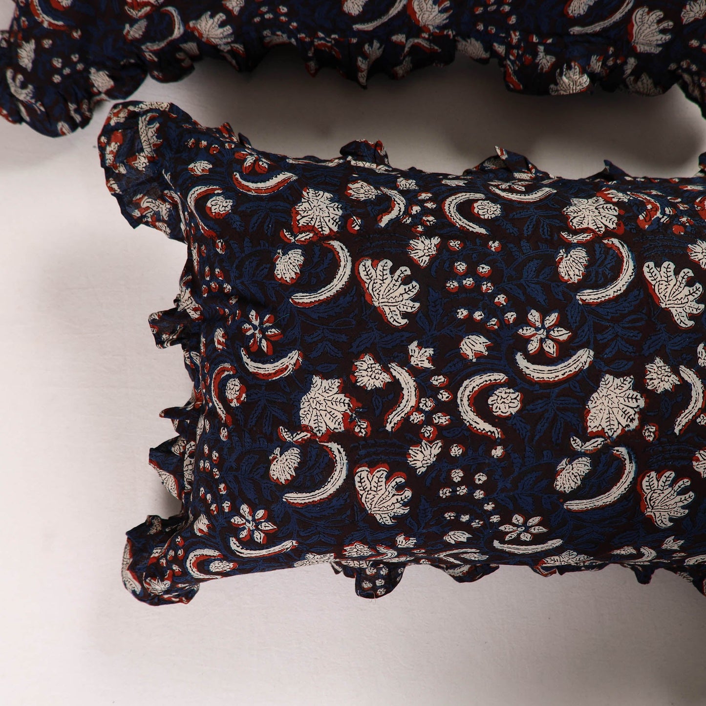 Multicolor - set of 2 bagru cotton frill pillow covers 08