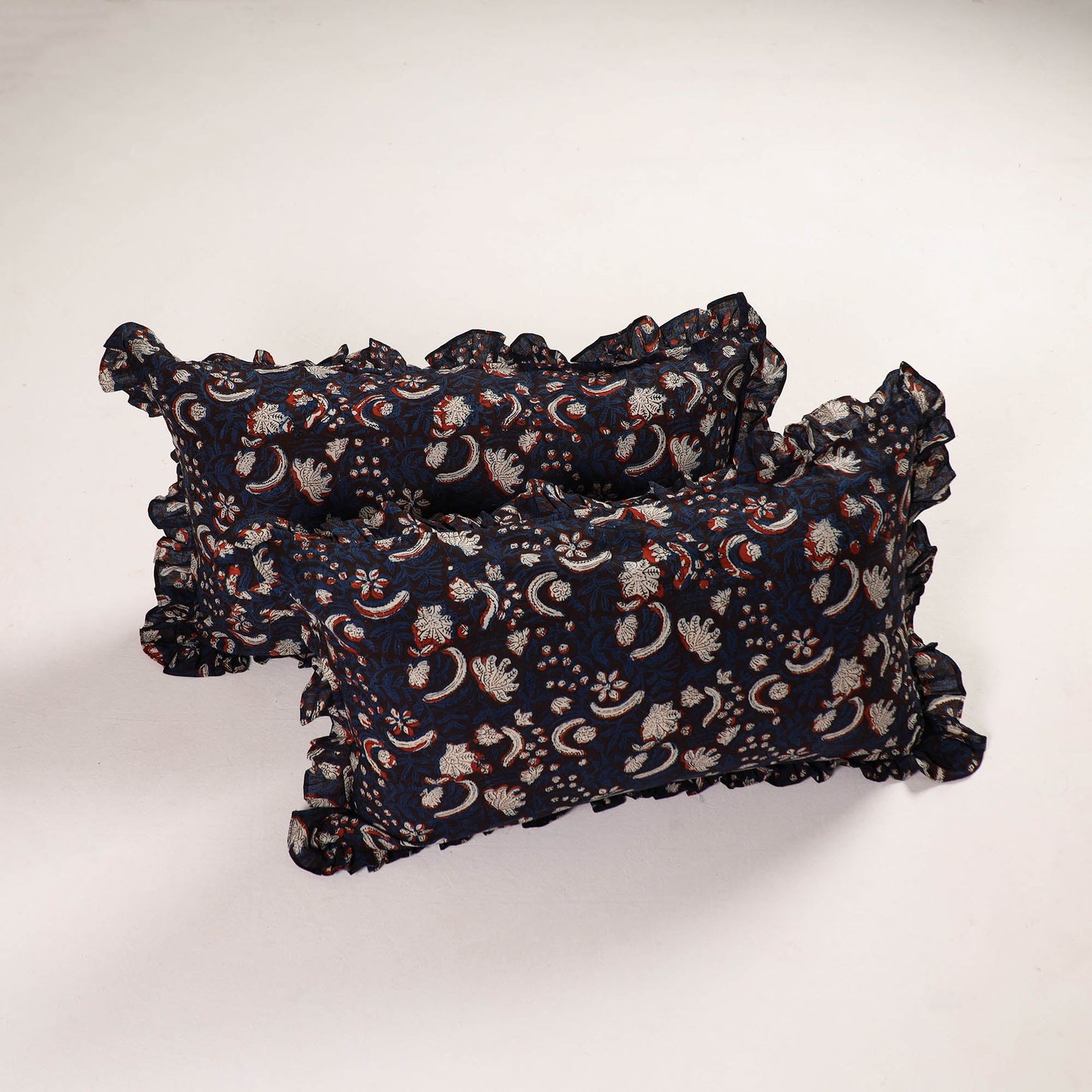 Multicolor - set of 2 bagru cotton frill pillow covers 08