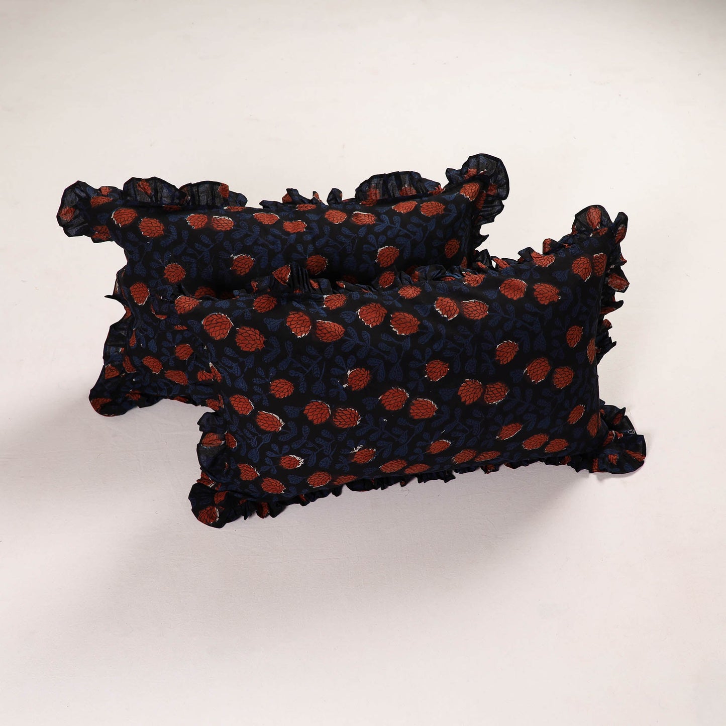 Multicolor - set of 2 bagru cotton frill pillow covers 17