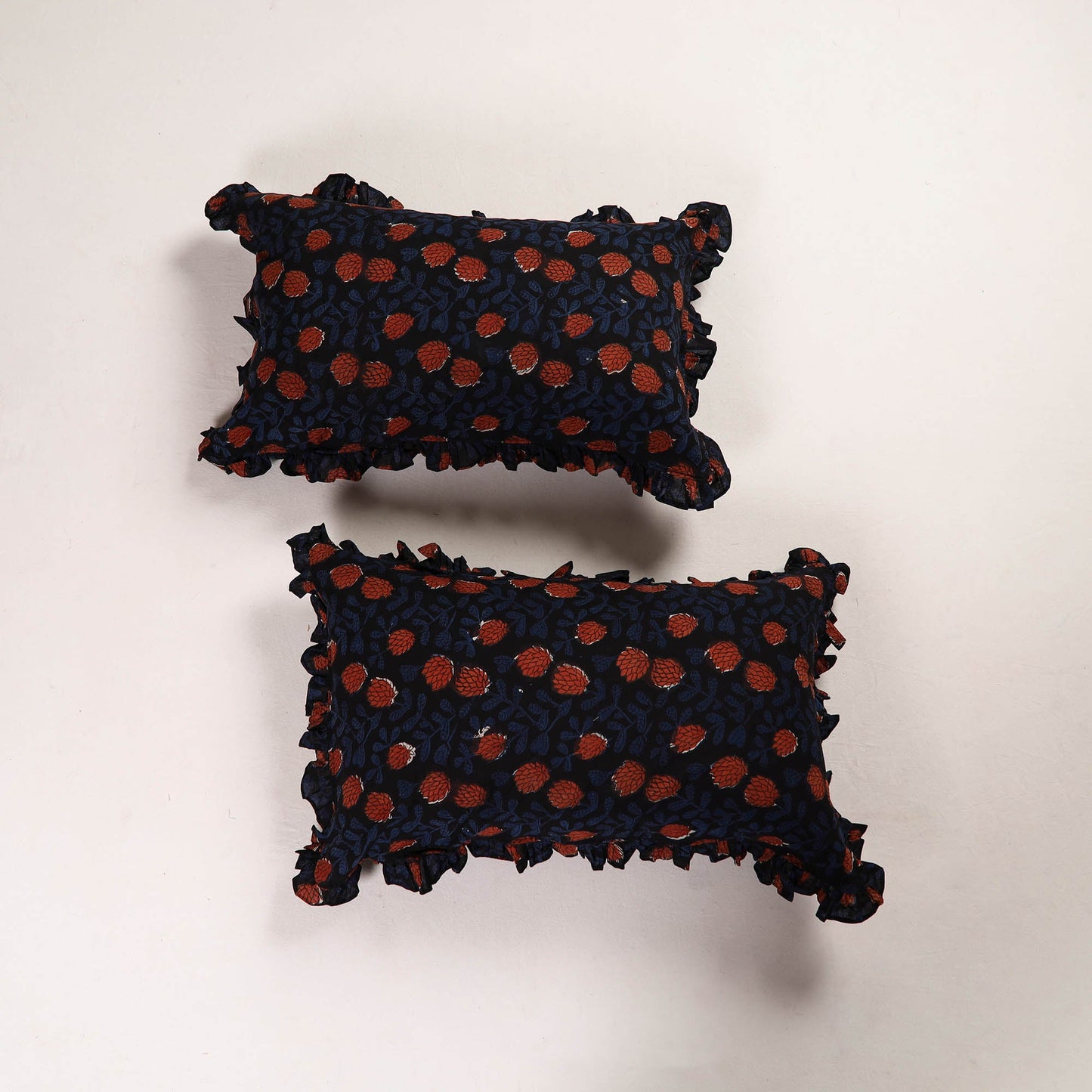 Multicolor - set of 2 bagru cotton frill pillow covers 17