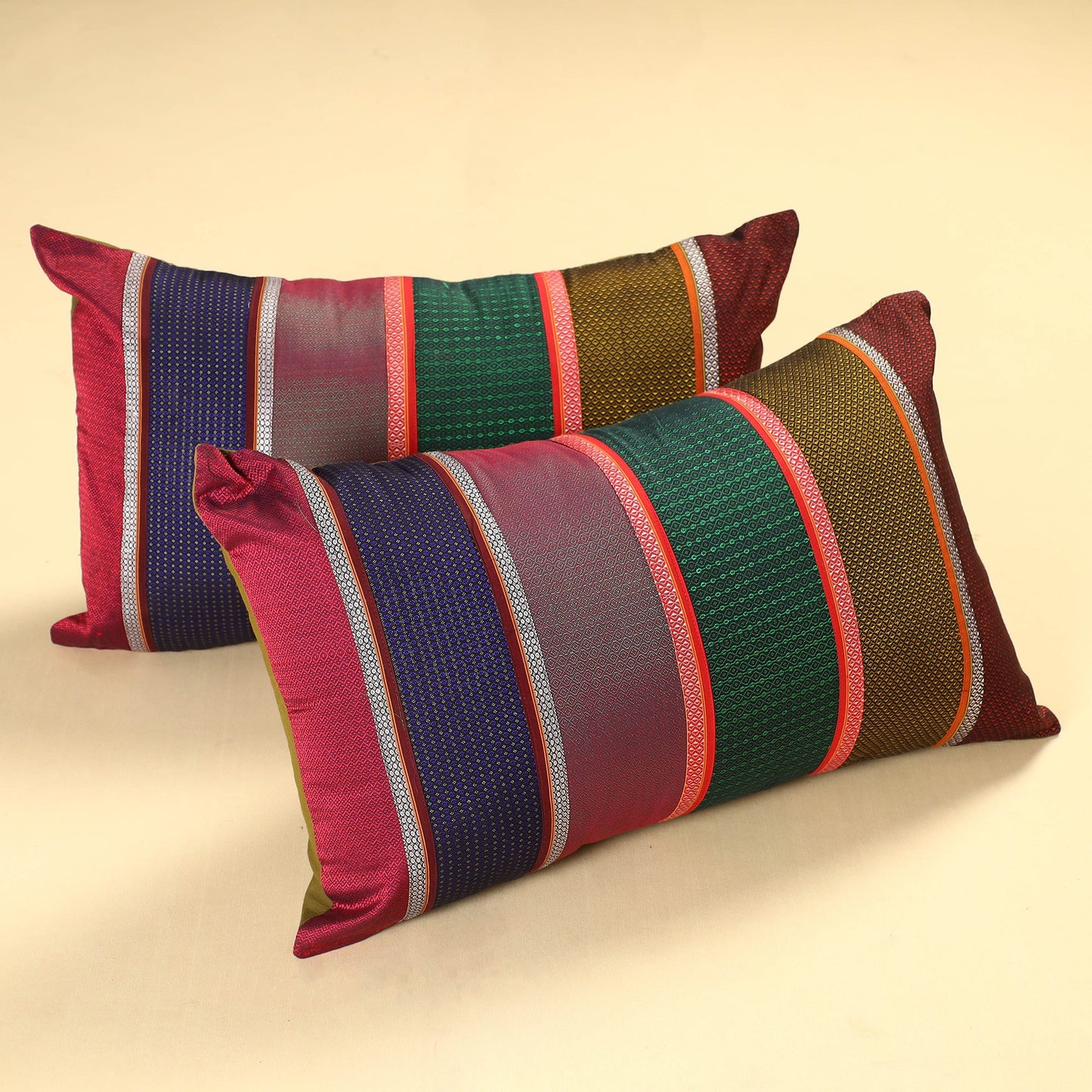 Set of 2 - Khun Patchwork Cotton Pillow Covers (25 x 15 in) 19