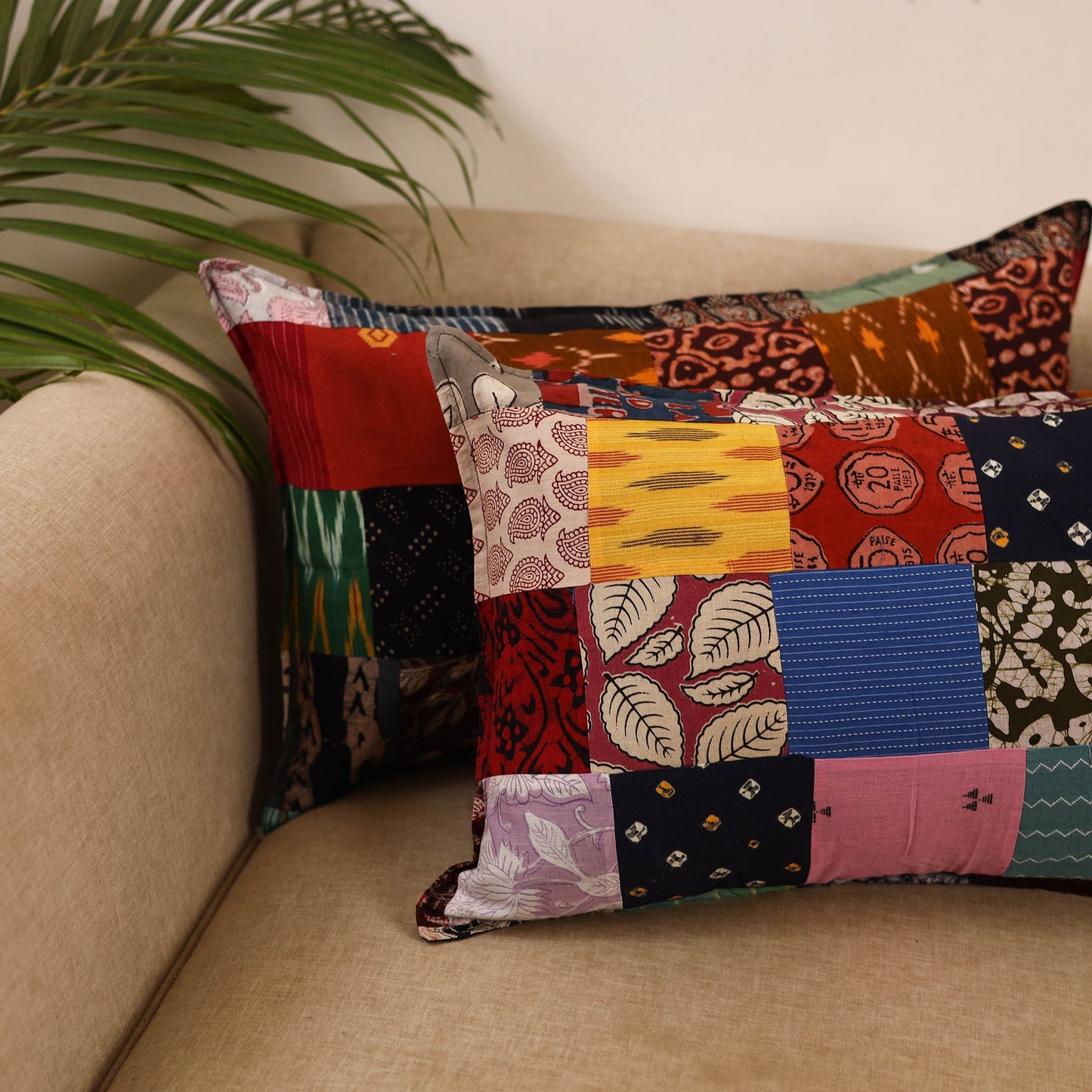 Set of 2 patchwork pillow covers 01 - handcrafted