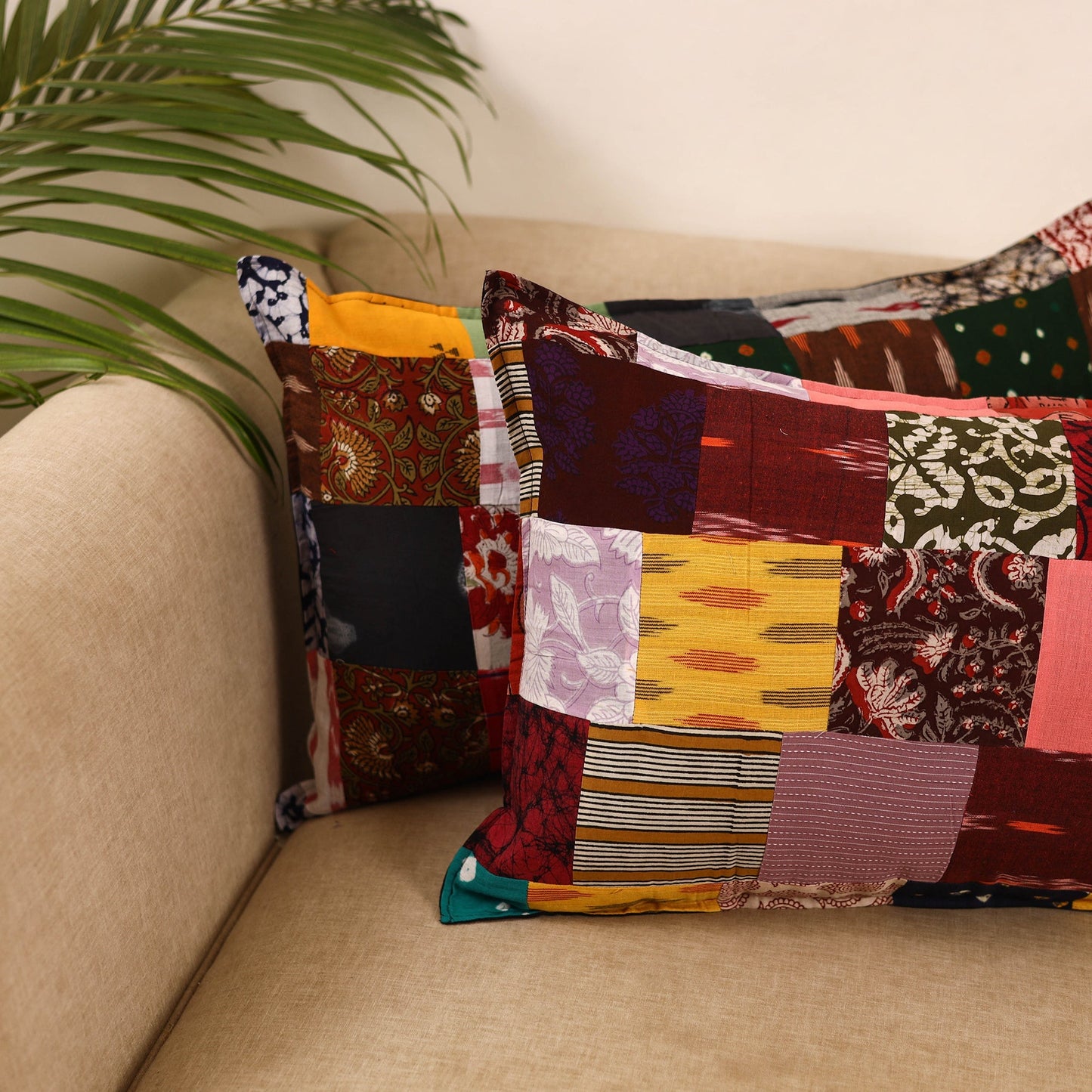 Set of 2 patchwork pillow covers 16 - handcrafted