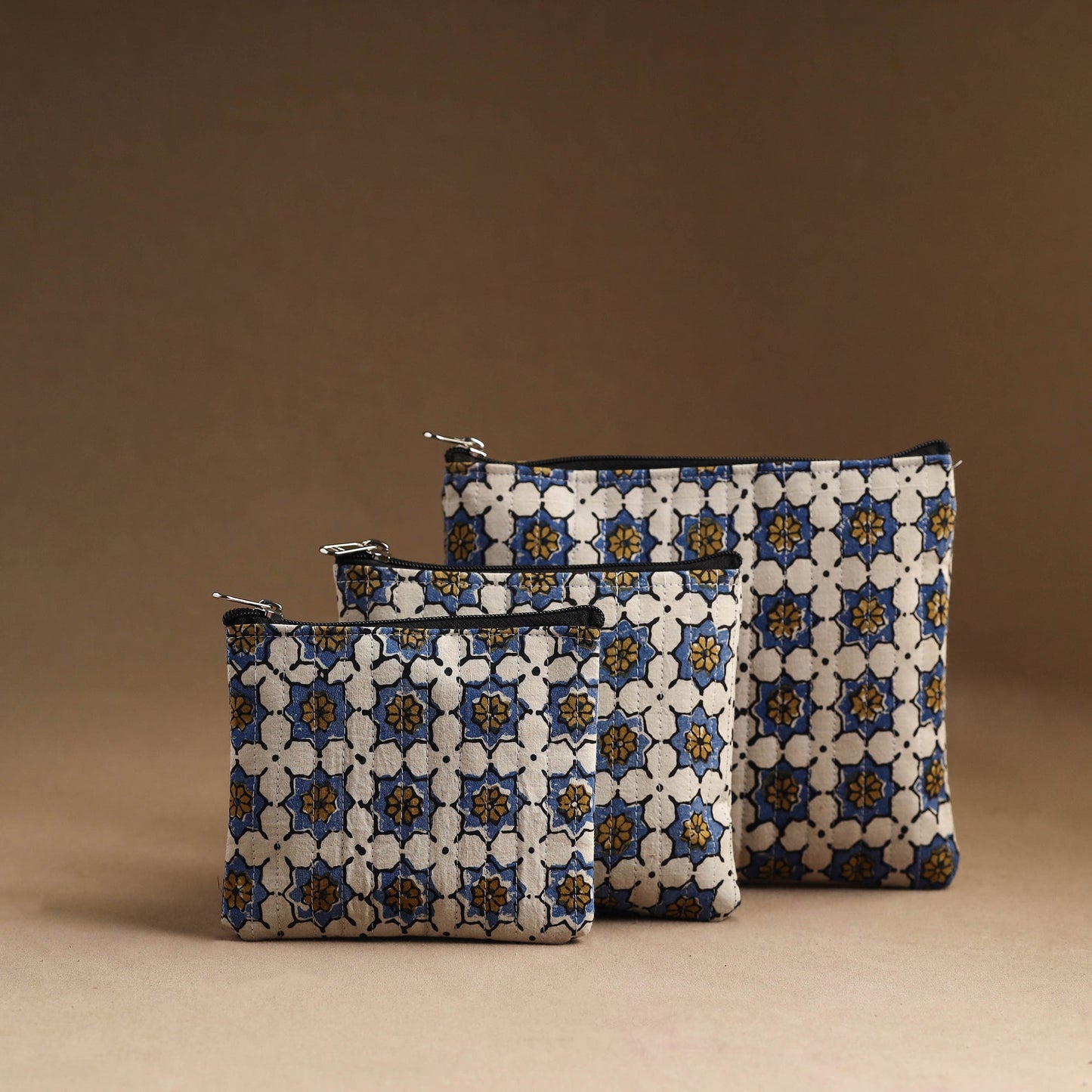 Multicolor - set of 3 - handmade cotton utility pouches 06