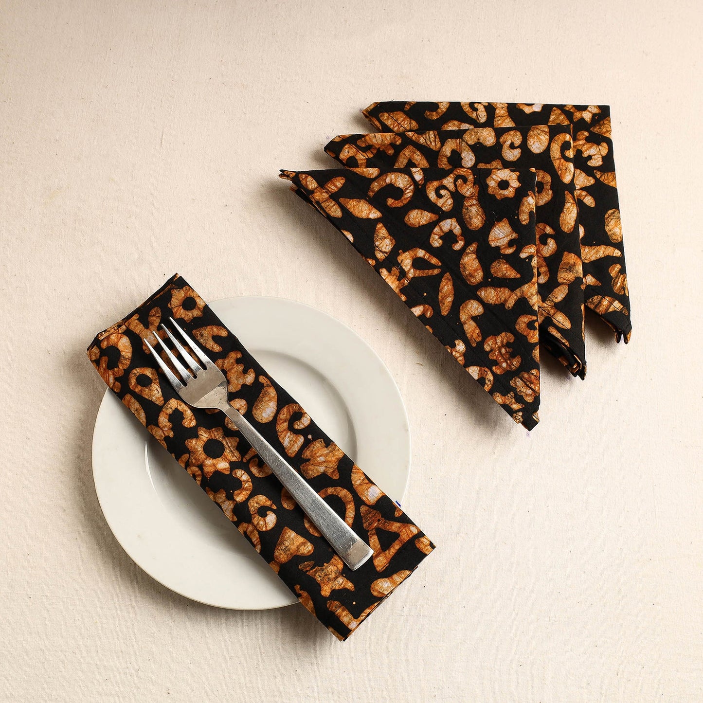 Multicolor Set of 4 - Hand Batik Printed Cotton Table Napkins