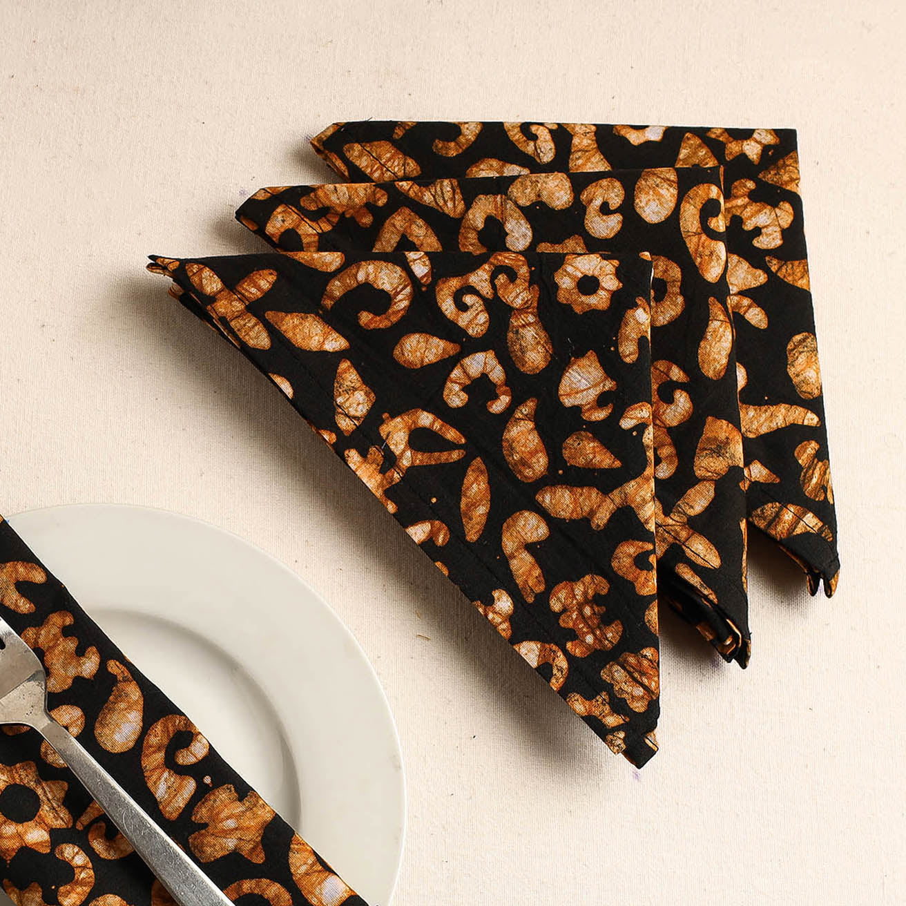 Multicolor Set of 4 - Hand Batik Printed Cotton Table Napkins