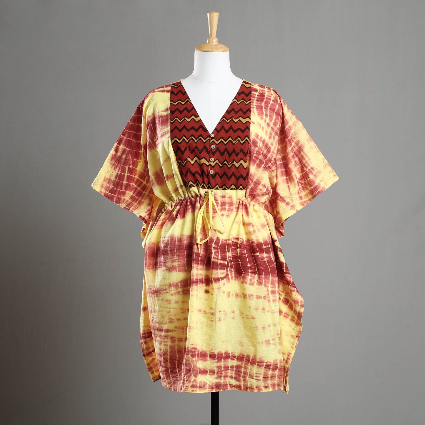 Shibori Tie-Dye Cotton Kaftan with Tie-Up Waist (Medium) Online at iTokri.com