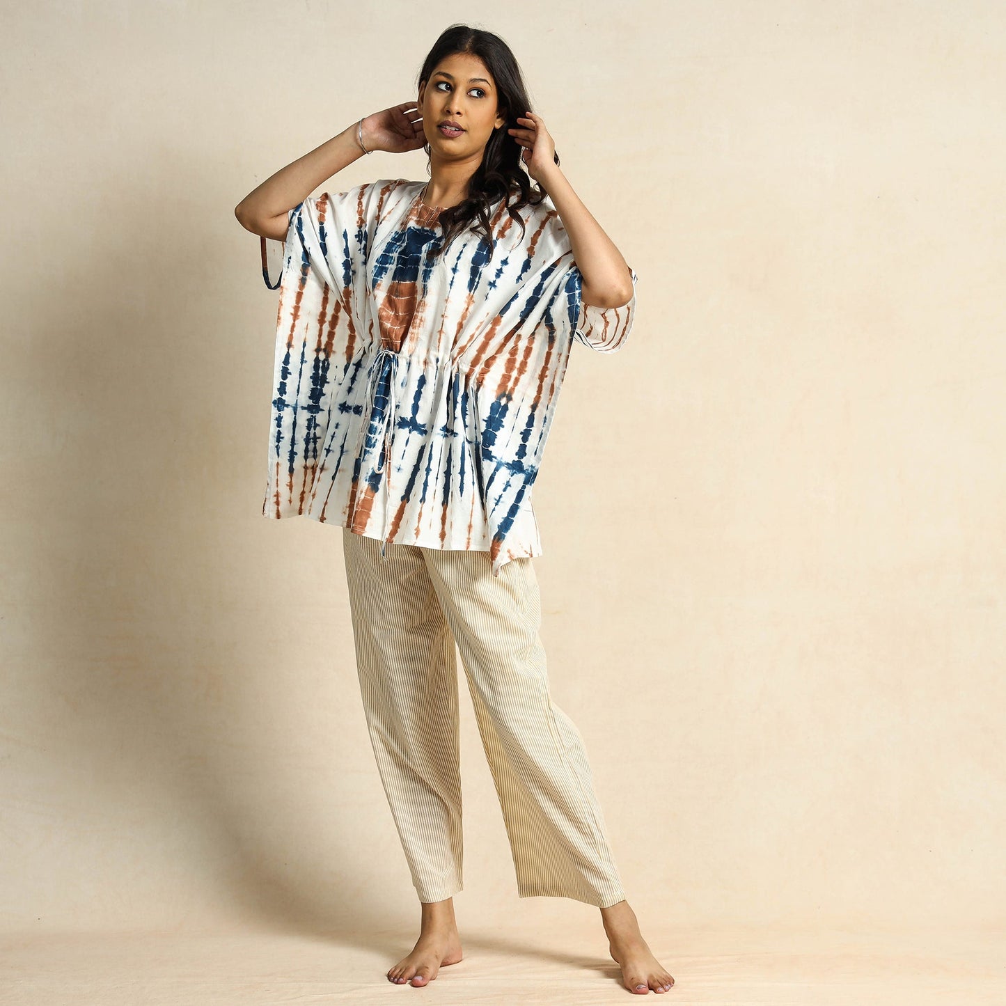 Buy Hand Block Print Kaftan & Pyjama Night Suit Set Online at iTokri.com