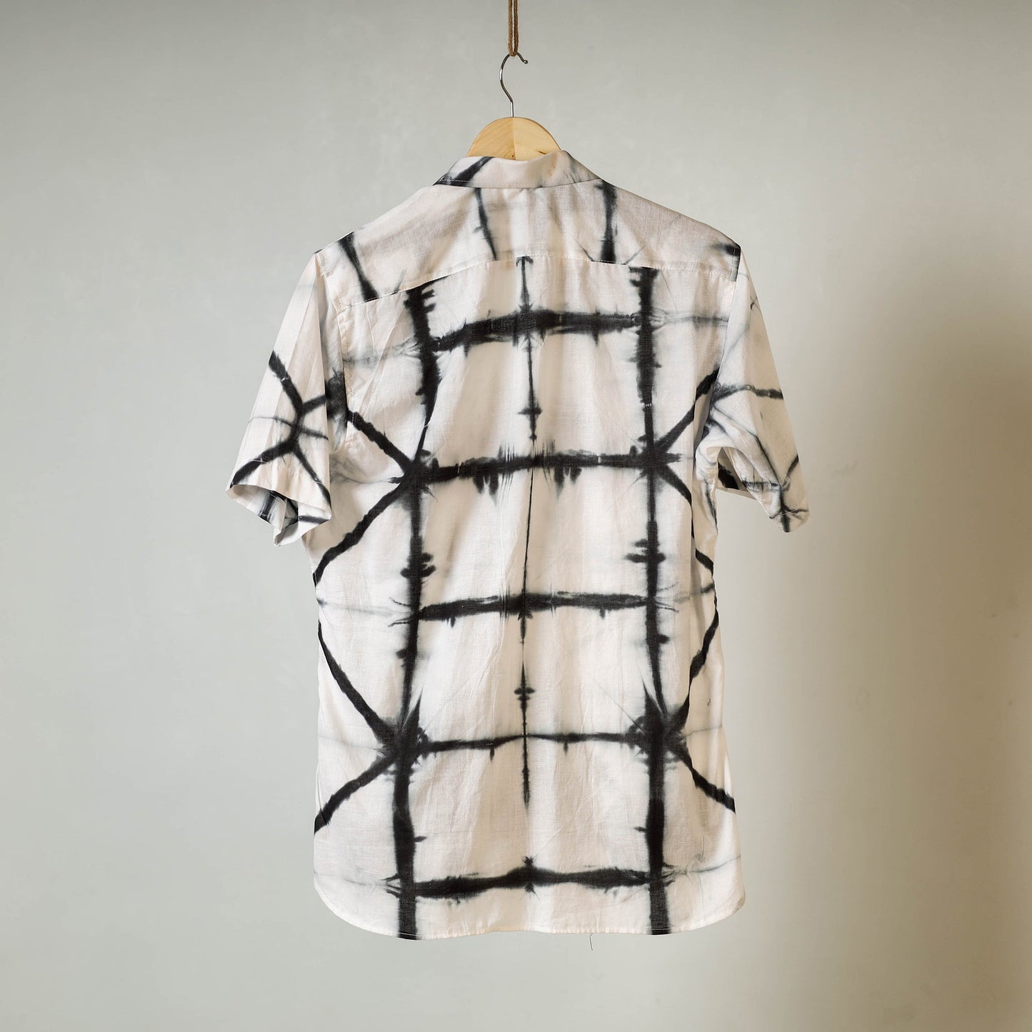 White - shibori tie-dye mul cotton men half sleeve shirt