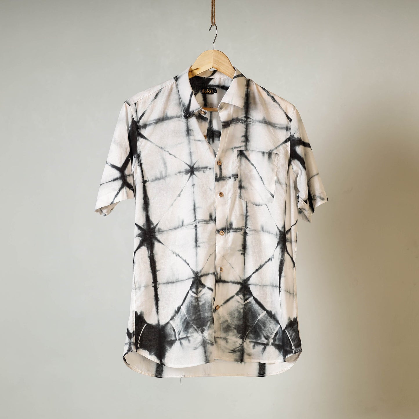 White - shibori tie-dye mul cotton men half sleeve shirt