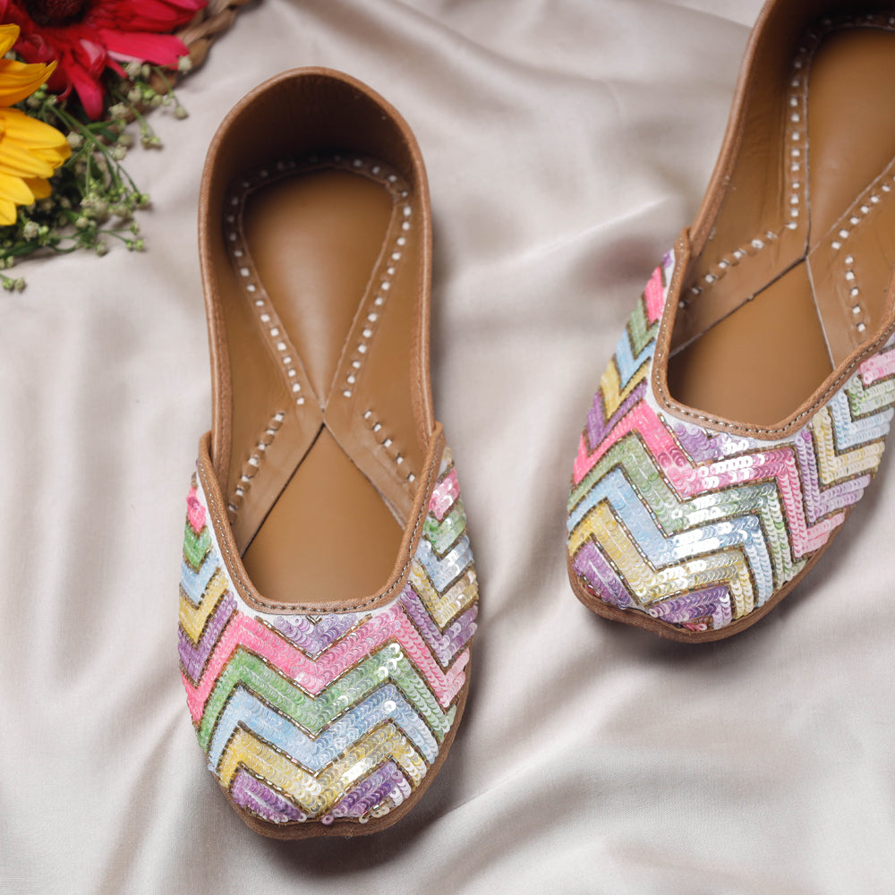 Multicolor Handstitched Embroidered Jutti